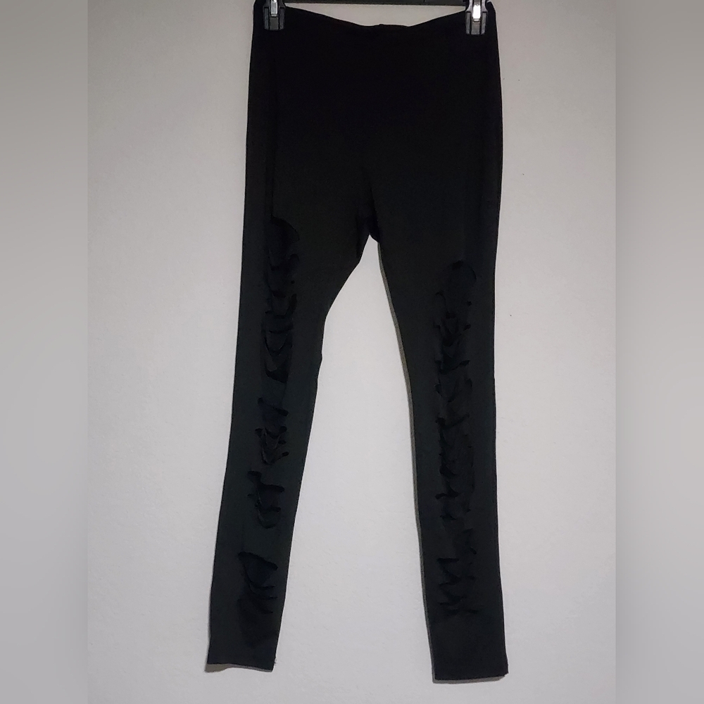 Black - Women's Ripped Costume Leggings - Size Medium